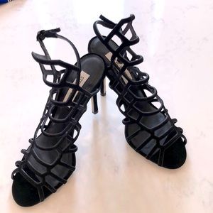 Sexy black strappy, slender heels
